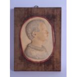 A GOOD 19TH CENTURY EUROPEAN CARVED TERRACOTTA PORTRAIT PLAQUE signed C M, modelled as a young boy