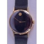 A STYLISH 14CT GOLD MOVADO LADIES WRISTWATCH in original case. 2.25 cm diameter.