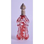 A LATE 19TH CENTURY GOLD MOUNTED BOHEMIAN SCENT BOTTLE. 13.5 cm high.