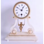 A RARE LATE 19TH/20TH CENTURY FRENCH ALABASTER 'SWINGING GIRL'CLOCK with scrolling dial and