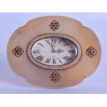 A FINE FRENCH ART DECO SILVER AND AGATE STRUT DESK CLOCK in the manner of Cartier, of elegant form