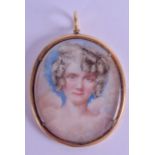A MID 19TH CENTURY ENGLISH PAINTED IVORY PORTRAIT MINIATURE unusually depicting a female amongst