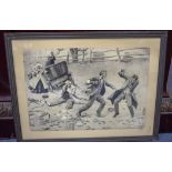 AN AMUSING PRINT SIGNED B FROST, depicting a two males enjoying fisticuffs beside a screaming woman.