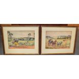 L VALLET (1921), framed pair watercolours, signed, figures in a horse drawn cart, together with