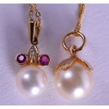 TWO 14CT GOLD AND PEARL NECKLACES. (2)