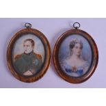 A PAIR OF LATE 19TH CENTURY FRENCH CARVED IVORY AND TORTOISESHELL PORTRAIT MINIATURES depicting