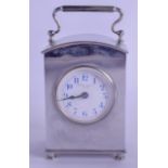 A STYLISH LATE 19TH CENTURY SILVER PLATED CARRIAGE CLOCK with swing handle and white enamel dial,