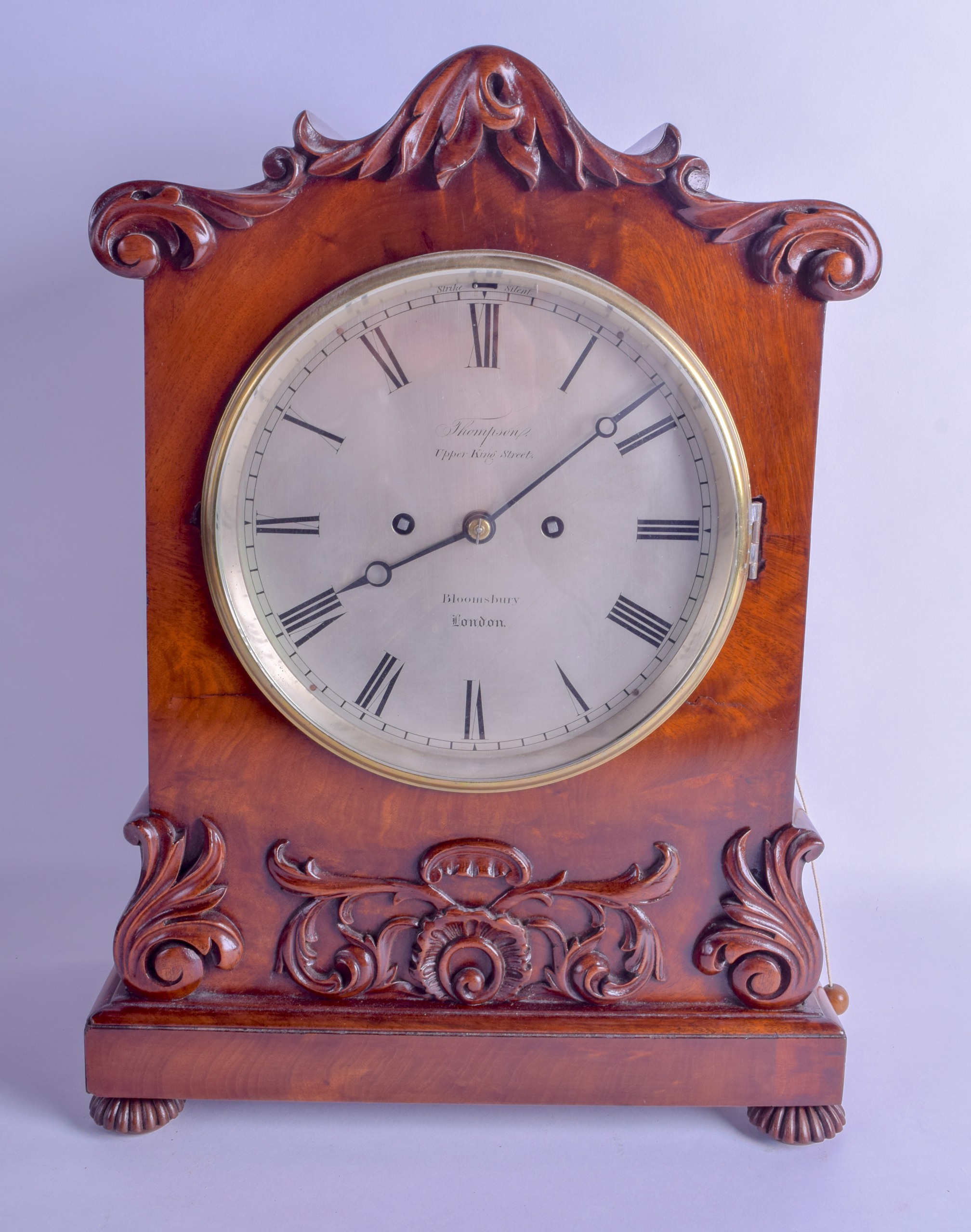 A GOOD EARLY 19TH CENTURY FLAME MAHOGANY DOUBLE FUSEE MANTEL CLOCK by Thompson of Bloomsbury London,