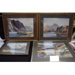 E GRIEG HALL (British), framed group of four watercolours, signed, mountainous landscape scenery. 37