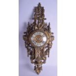 A LARGE 19TH CENTURY FRENCH BRONZE CARTEL CLOCK with large enamelled numerals, the case decorated