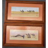 ARABIC SCHOOL (20th Century), framed pair watercolours, signed, a male with his camels in a