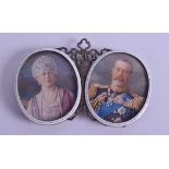 A FINE EARLY 20TH CENTURY PAINTED IVORY PORTRAIT MINIATURE depicting King George V & Queen Mary,