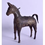 A 19TH CENTURY AFRICAN BENIN BRONZE FIGURE OF A HORSE with star overlaid decoration. 16 cm x 18 cm.