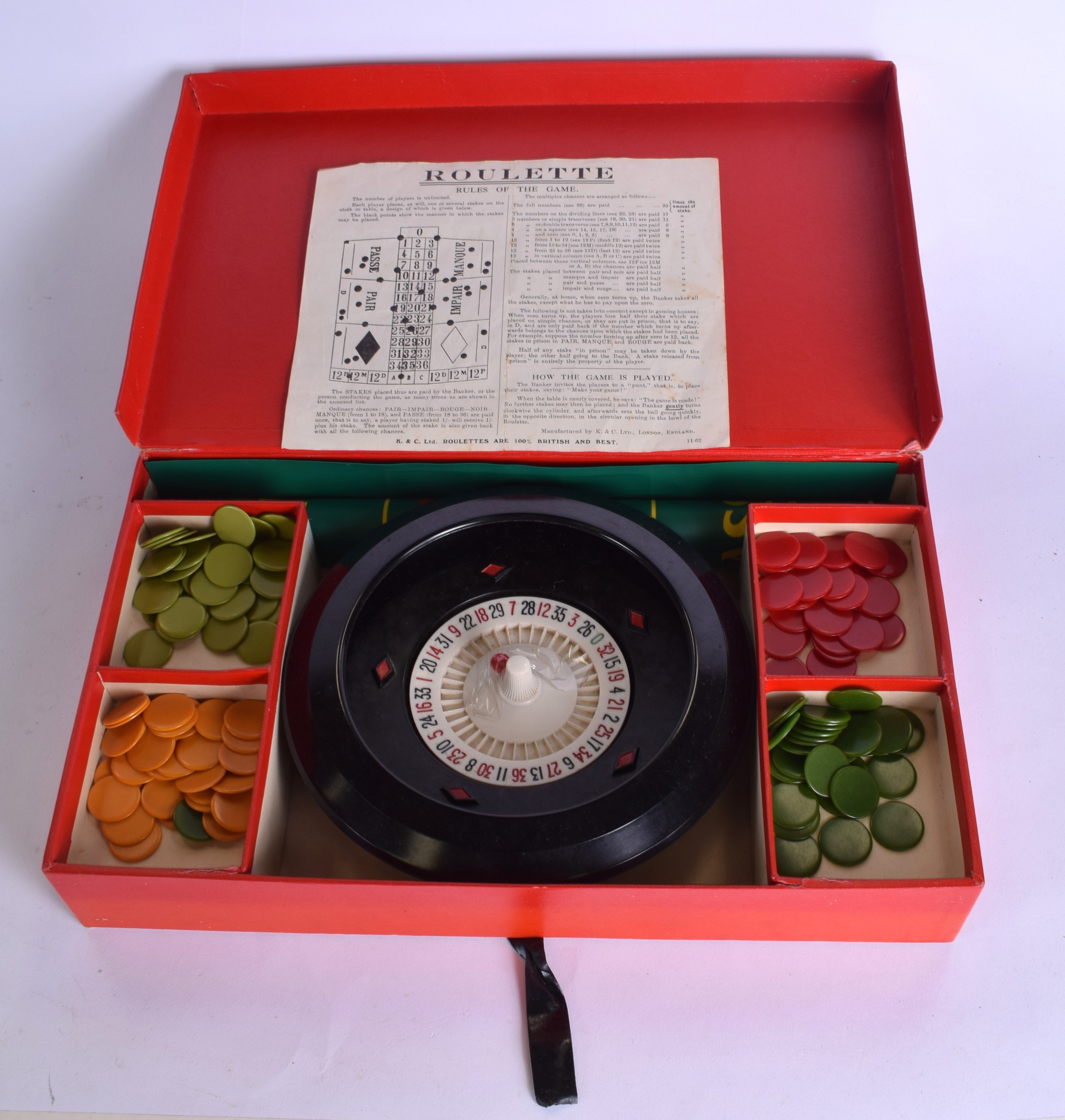 A VINTAGE CASED ROULETTE SET.