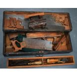 A COLLECTION OF ANTIQUE TOOLS, including planes and other wood working items. (qty)