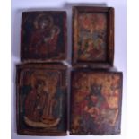 A GOOD GROUP OF FOUR 18TH/19TH CENTURY POLYCHROMED RUSSIAN ICONS painted with various scenes of