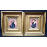 BRITISH SCHOOL (19th Century), framed pair of miniature watercolour, portrait of a male and