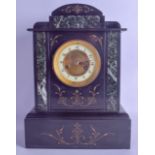 A LATE VICTORIAN BLACK SLATE AND VEINED MARBLE MANTEL CLOCK decorated with gilt swags. 37 cm x 26