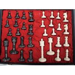 A GOOD ANGLO INDIAN IVORY CHESS SET, contained within a fitted case. King height 12 cm.