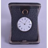 A LOVELY EDWARDIAN 18CT GOLD ENAMEL AND DIAMOND FOB WATCH within a fitted leather strut case. 29