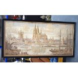 A LARGE BRUSSELS STYLE TAPESTRY, depicting the river at Cologne. 69 cm x 145 cm.