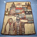 PIOTR GRABOWSKI, naieve Polish folk art wool tapestry wall hanging rug depicting two