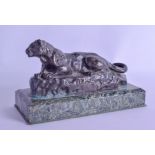 ANTOINE-LOUIS BAYRE (1796-1875) A LATE 19TH CENTURY BRONZE FIGURE OF A RECLINING PANTHER modelled