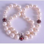 A SILVER ENAMEL AND FRESHWATER PEARL NECKLACE. 40 cm long overall.