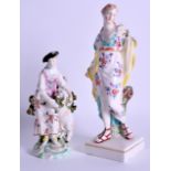 18th c. Derby figure of a girl with a sheep and a Derby figure of a classical woman in robes