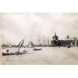 SIR MUIRHEAD BONE (1876-1953), framed drypoint on wave paper, signed, "The Dogana at Venice",