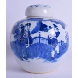 A 19TH CENTURY CHINESE BLUE AND WHITE PORCELAIN GINGER JAR AND COVER bearing Kangxi marks to base,