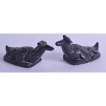 A RARE PAIR OF 18TH/19TH CENTURY TURKISH OTTOMAN BATH RASPS formed as terracotta beasts. 12 cm x 7