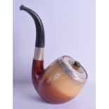 A RARE DOULTON LAMBETH SHOP DISPLAY STONEWARE PIPE with Edwardian silver mounts. 32 cm x 18 cm.