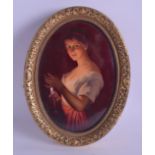 A 19TH CENTURY GERMAN PORCELAIN PLAQUE OF A FEMALE in the manner of KPM, depicting a female