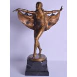 A FINE LARGE ART NOUVEAU GILT BRONZE FIGURE OF THE BUTTERFLY DANCER by Professor Otto Poertzel (