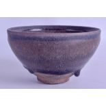 A CHINESE HARES FOOT POTTERY BOWL with drip glaze flambe type decoration. 12.5 cm diameter.