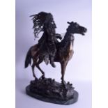 A LOVELY LARGE ANTIQUE BRONZE FIGURE OF A NATIVE AMERICAN MALE ON HORSEBACK by Carl Kauba (1865-