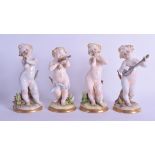 A SET OF FOUR EAELY 20TH CENTURY CAPO DI MONTE PORCELAIN FIGURES modelled as nude putti playing