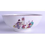 18th c. Bow bowl painted and printed with oriental figures^. NB. Printed pieces from Bow are quite