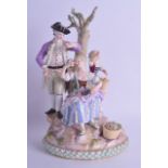 A LARGE 19TH CENTURY MEISSEN PORCELAIN FIGURAL GROUP depicting a male, female and child picking