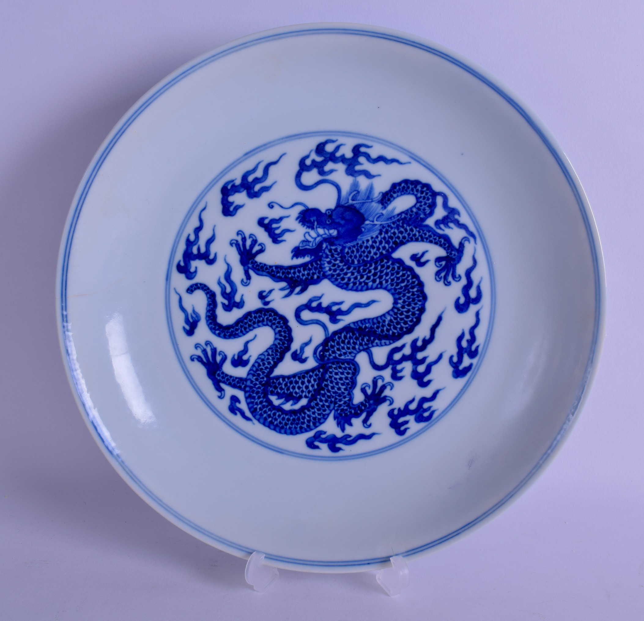 A LARGE 19TH CENTURY CHINESE BLUE AND WHITE PORCELAIN SAUCER DISH Guangxu, bearing Yongzheng marks