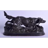 A 19TH CENTURY PATINATED BRONZE MODEL OF A ROAMING HUNTING DOG cast from a model by Jules Moigniez,