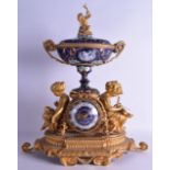 A SUPERB MID 19TH CENTURY FRENCH ORMOLU AND ENAMEL MANTEL CLOCK the top painted with putti within