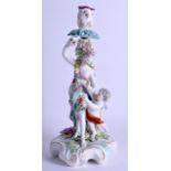 18th c. Derby candlestick figure of Venus and Cupid both standing on the scroll moulded base