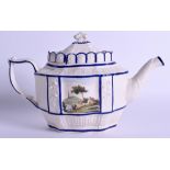 Early 19th c. Castleford type teapot and cover painted with two landscapes in moulded panels