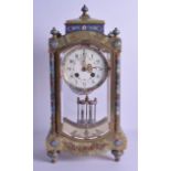 AN UNUSUAL LATE 19TH CENTURY FRENCH ONYX AND CHAMPLEVE ENAMEL MANTEL CLOCK decorated with