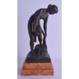 AN EARLY 20TH CENTURY FRENCH ART NOUVEAU BRONZE FIGURE OF A NUDE FEMALE modelled holding draped