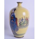 AN UNUSUAL 19TH CENTURY JAPANESE MEIJI PERIOD CLOISONNE ENAMEL VASE decorated with a standing geisha