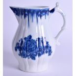 18th c. Liverpool rare shaped sparrow beak jug^ the fluted body decorated in underglaze blue with