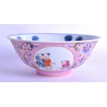 A CHINESE FAMILLE ROSE PORCELAIN BOWL possibly late Qing, bearing Daoguang marks to base, painted